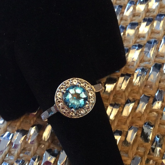 Genuine Electric Blue Topaz Halo Ring - Picture 8 of 8